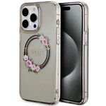 Guess IML Flowers Wreath MagSafe Hülle für iPhone 15 Pro Max – Schwarz