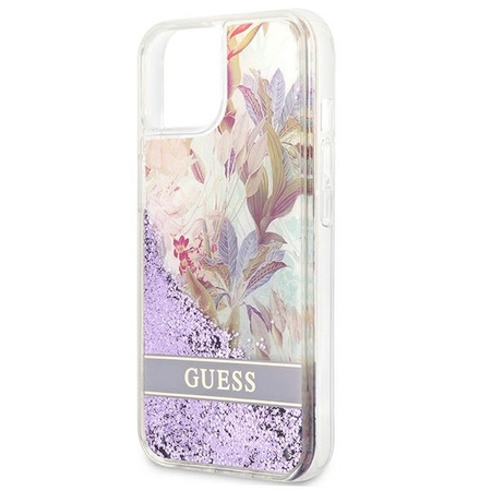 Guess GUHCP13SLFLSU iPhone 13 mini 5,4 &quot;violett / lila Hardcase Flower Liquid Glitter