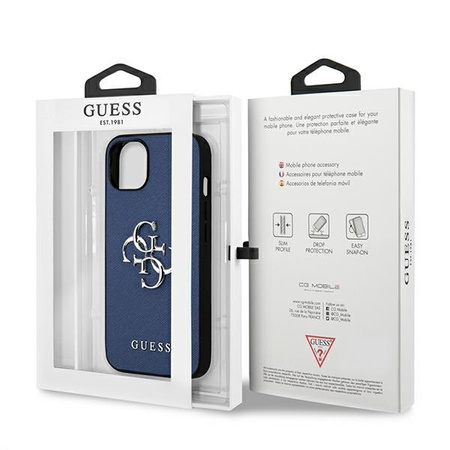 Guess nakładka do iPhone 13 Mini 5,4&quot; GUHCP13SSA4GSBL niebieski hard case Saffiano 4G Metal Logo