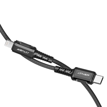 Kabel MFI USB-C - Apple Lightning 3A 1,2m Szybkie Ładowanie i Przesyłanie Danych Acefast Aluminium Alloy Charging Data Cable (C1-01) czarny