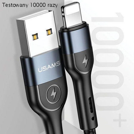 USAMS Kabel pleciony U48 lightning 1,2m 2A Fast Charging LED czarny/black SJ423USB01 (US-SJ423)