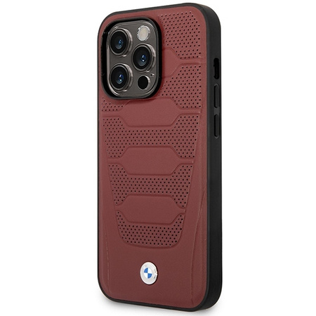 Original Case IPHONE 14 PRO BMW Leather Seats Pattern MagSafe MagSafe (BMHMP14L22RPSR) burgundy