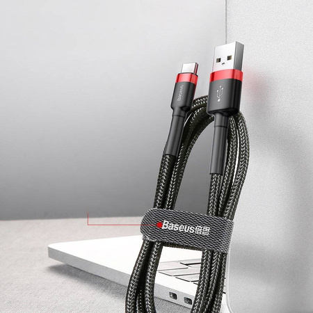 Baseus Kabel USB TYP C USB-C 2A 3M Nylonowy wytrzymały Cafule szary+czarny CATKLF-UG1