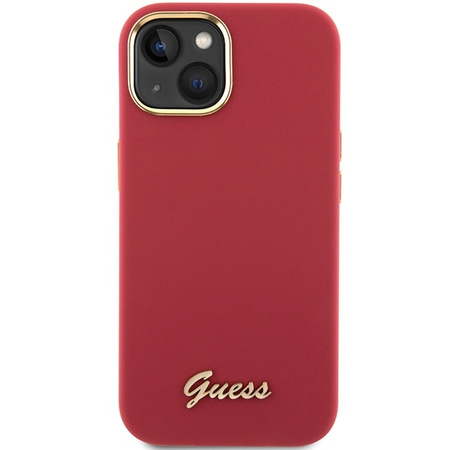 Guess Silicone Script Metal Logo &amp; Frame case for iPhone 15 - red