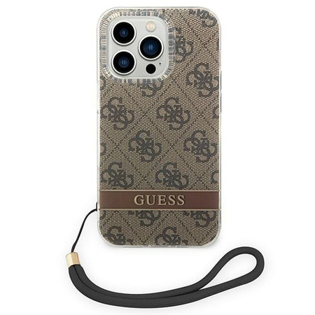 Original Handyhülle IPHONE 14 PRO MAX Guess Hardcase 4G Print Strap (GUOHCP14XH4STW) braun