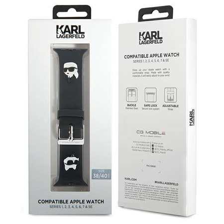 Strap for APPLE WATCH 4 / 5 / 6 / 7 / 8 / SE (38 / 40 / 41 MM) Karl Lagerfeld Strap 3D Rubber Karl&Choupette Heads (KLAWMSLKCNK) black