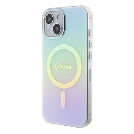 Original Case APPLE IPHONE 15 Guess Hardcase IML Iridescent MagSafe (GUHMP15SHITSQ) turquoise