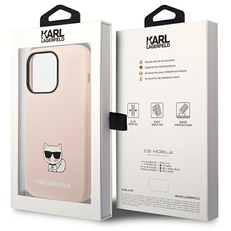 Original Handyhülle IPHONE 14 PRO Karl Lagerfeld Hardcase Silicone Choupette Body hell-pink