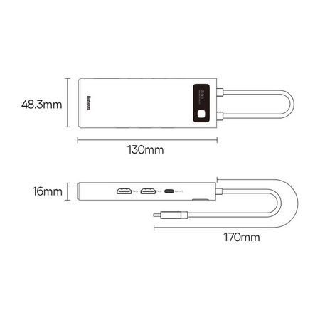 Baseus Metal Gleam Series HUB 7-in-1-USB-Typ-C-Dockingstation – 2 x HDMI / 3 x USB 3.2 Gen. 1/1 x Power Delivery / 1 x RJ-45 Ethernet Grau (WKWG040113)