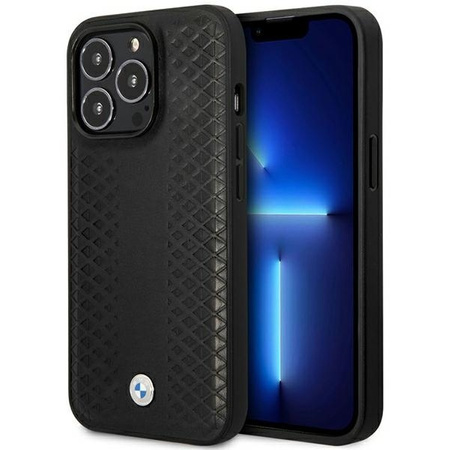 Original Handyhülle IPHONE 14 PRO BMW Leather Diamond Pattern MagSafe (BMHMP14L22RFGK) schwarz