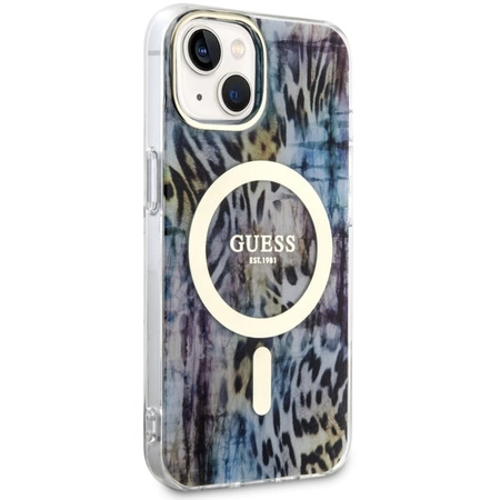 Guess GUHMP14SHLEOPWB iPhone 14 6.1&quot; Blau/Blau Hardcase Leopard MagSafe