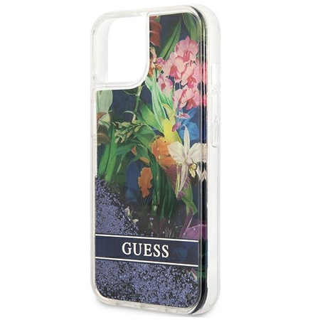 Guess GUHCP13SLFLSB iPhone 13 mini 5,4 &quot;blau / blaues Hardcase Flower Liquid Glitter