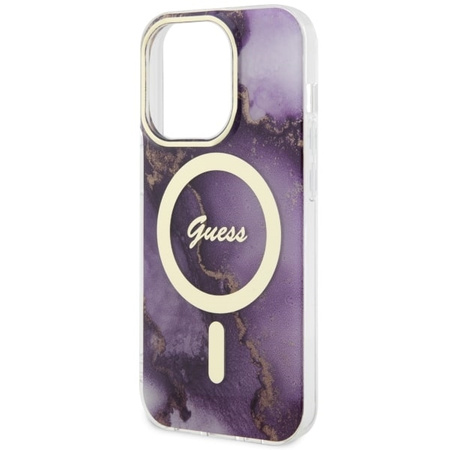 Guess GUHMP14LHTMRSU iPhone 14 Pro 6.1" purple/purple hardcase Golden Marble MagSafe