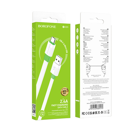 Borofone Kabel BX89 Union - USB na Micro USB - 2,4A 1 metr biało-zielony