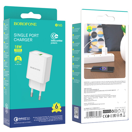 Borofone Ładowarka sieciowa BN5 Jingrui - USB - QC 3.0 18W biała