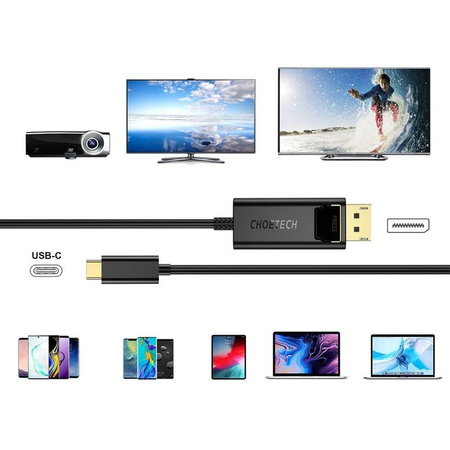 Choetech jednokierunkowy kabel przejściówka z USB Typ C do Display Port 4K 1,8m czarny (XCP-1801BK)