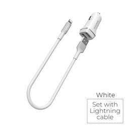 Borofone - ładowarka samochodowa 2x USB kabel Lightning w zestawie, biały