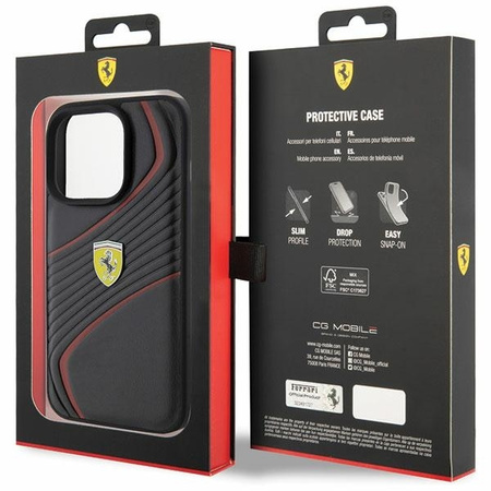 Ferrari Twist Metal Logo Hülle für iPhone 15 Pro – Schwarz