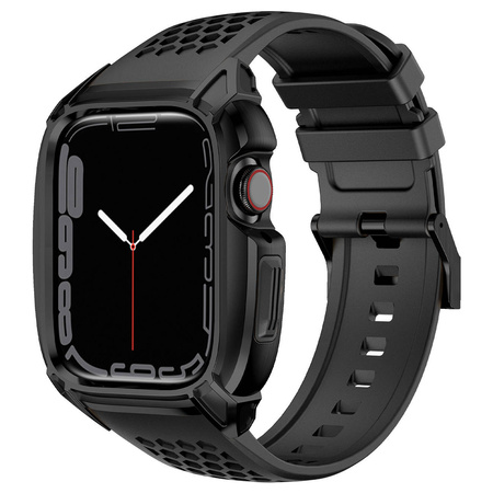 Kingxbar CYF148 2w1 pancerne etui Apple Watch SE, 6, 5, 4 (44 mm) ze stali nierdzewnej z paskiem czarne