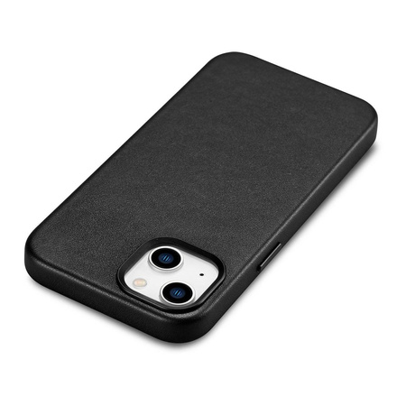 iCarer Case Leather genuine leather case for iPhone 14 Plus schwarz () (MagSafe compatible)