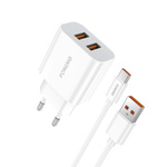 Foneng Ładowarka sieciowa EU45 - 2xUSB - 12W 2,4A z kablem USB na Typ C biała