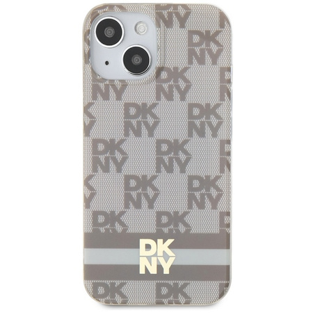 DKNY DKHMP14SHCPTSE iPhone 14 / 15 / 13 6.1" beżowy/beige hardcase IML Checkered Mono Pattern & Printed Stripes MagSafe