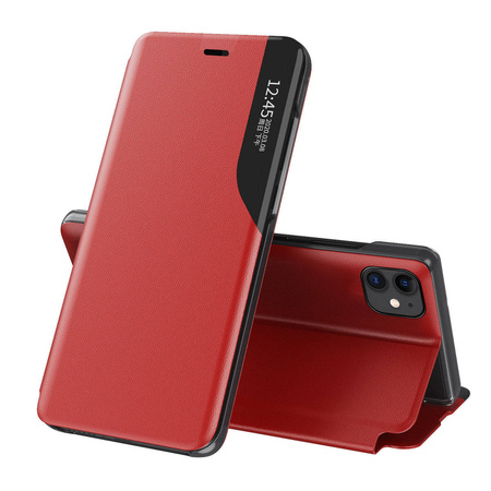 Eco Leather View Case elegant bookcase type case with kickstand for iPhone 13 mini red