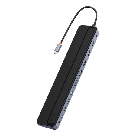 Baseus EliteJoy Gen2 uniwersalny HUB USB 12w1 z kablem USB-C 25cm podstawka pod notebook USB-A / USB-C / DP / HDMI / SD / TF / RJ45 / 3,5mm jack / PD 100W szary (WKSX030213)