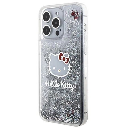 Hello Kitty Liquid Glitter Charms Kitty Head Hülle für iPhone 15 Pro Max – Silber