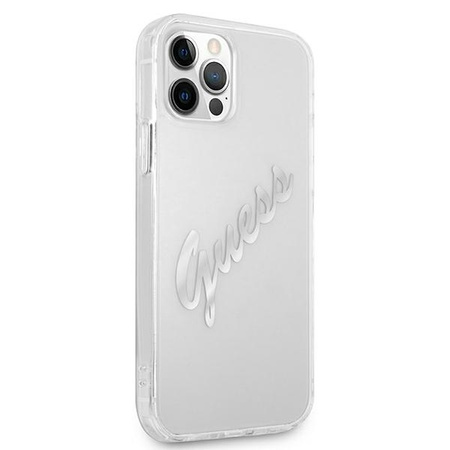 Guess GUHCP12MKTRSVSI iPhone 12/12 Pro 6,1" Transparent hardcase Vintage Script Silver