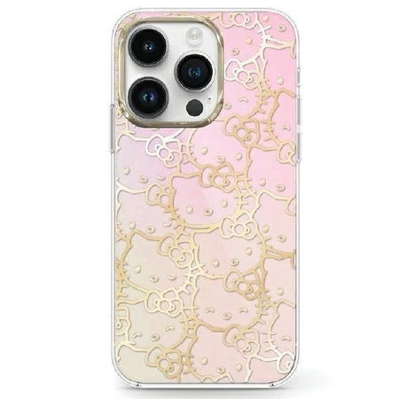 Hello Kitty IML Gradient Electrop Crowded Kitty Head case for iPhone 15 - pink