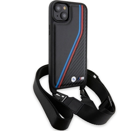 BMW M Edition Carbon Tricolor Lines &amp; Strap case for iPhone 15 / 14 / 13 - black