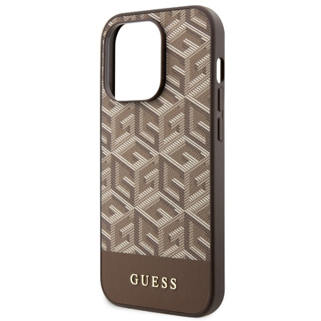 Guess GUHMP14LHGCFSEW iPhone 14 Pro 6.1" brown/brown hard case GCube Stripes MagSafe