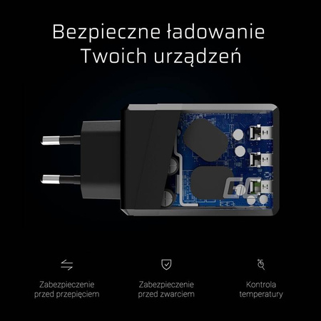 Green Cell ChargeSource 3 - Ładowarka sieciowa 3xUSB 30W Ultra Charge, Smart Charge