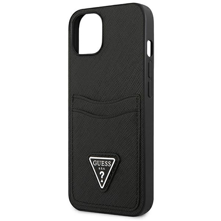 Schutzhülle IPHONE 13 MINI Guess Hardcase Saffianotriangle Logo Cardslot (GUHCP13SPSATPK) schwarz