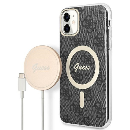 Guess Bundle Pack MagSafe 4G - Zestaw etui + ładowarka MagSafe iPhone 11 (czarny/złoty)