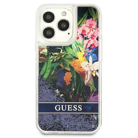 Guess GUHCP13LLFLSB iPhone 13 Pro / 13 6,1" niebieski/blue hardcase Flower Liquid Glitter