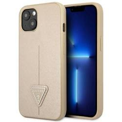 Original Case IPHONE 14 Guess Hardcase Saffianotriangle Logo (GUHCP14SPSATLE) beige