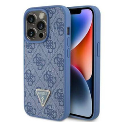 Original Handyhülle APPLE IPHONE 15 PRO Guess Hardcase Leather 4G Triangle Strass (GUHCP15LP4TDPB) blau