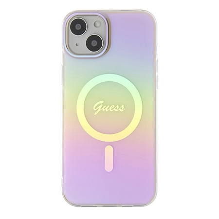 Oryginalne Etui APPLE IPHONE 15 Guess Hardcase IML Iridescent MagSafe (GUHMP15SHITSP) różowe