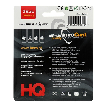 Imro karta pamięci 32GB microSDHC kl. 10 UHS-3 + adapter