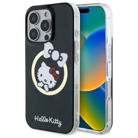 Original Handyhülle IPHONE 16 PRO MAX Hello Kitty Hardcase IML Fun Bow MagSafe (HKHMP16XHFLBK) schwarz