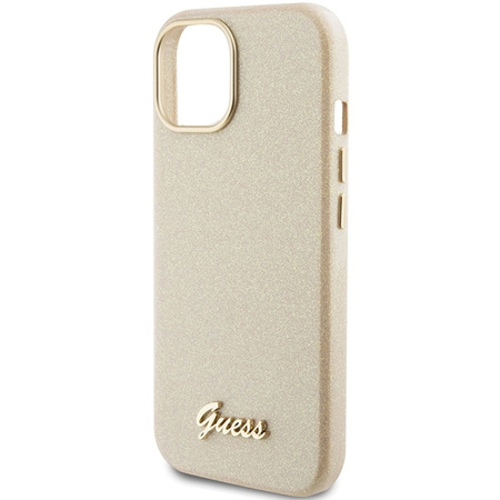 Guess Glitter Glossy Script case for iPhone 15 - gold