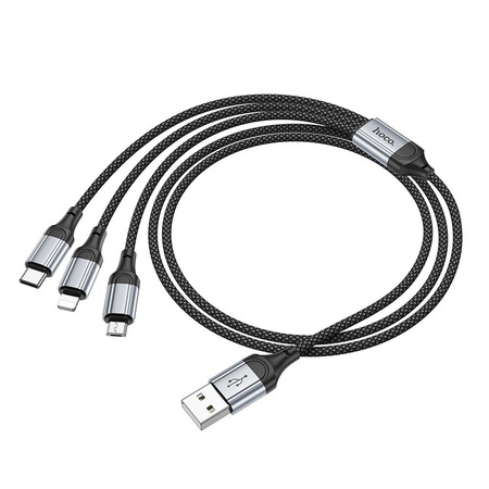 HOCO kabel 3w1 USB A do Lightning / Micro USB / Typ C 2,4A X102 1 m czarny