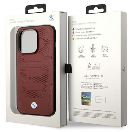 Original Case IPHONE 14 PRO BMW Leather Seats Pattern MagSafe MagSafe (BMHMP14L22RPSR) burgundy