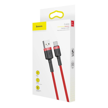 Baseus Cafule Cable - Kabel do ładowania i transmisji danych USB do USB-C 3 A, 0.5 m (czerwony)