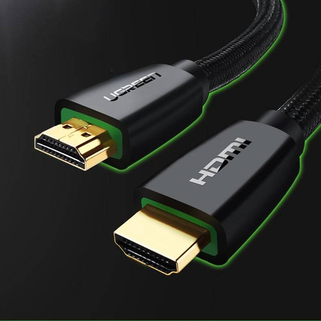 Ugreen mocny kabel przewód w nylonowym oplocie HDMI 2.0 4K 60 Hz 3D 18 Gbps HDR ARC Ethernet (HEC) 48 bit 1,5 m czarny (HD118 40409)