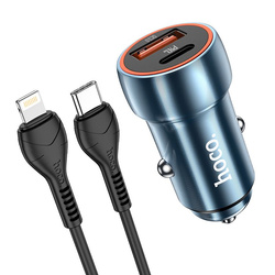 HOCO ładowarka samochodowa Typ C + USB QC3.0 Power Delivery 20W z kablem do iPhone Lightning 8-pin Z46A niebieska