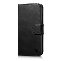 iCarer Oil Wax Wallet Case 2in1 Cover iPhone 14 Pro Leder Flip Cover Anti-RFID schwarz (WMI14220722-BK)