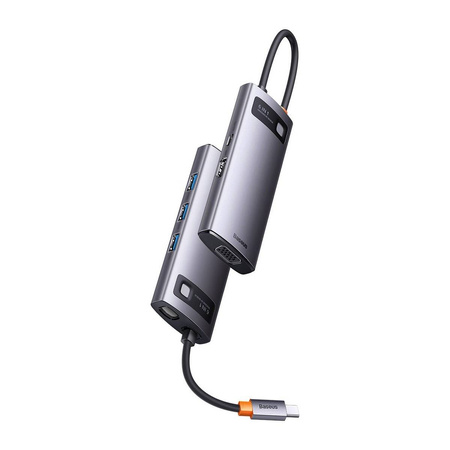 Baseus Metal Gleam Series stacja dokująca HUB 6 w 1 USB Typ C - 1 x HDMI / 3 x USB 3.2 Gen. 1 / 1 x Power Delivery / 1 x VGA szary (WKWG030013)